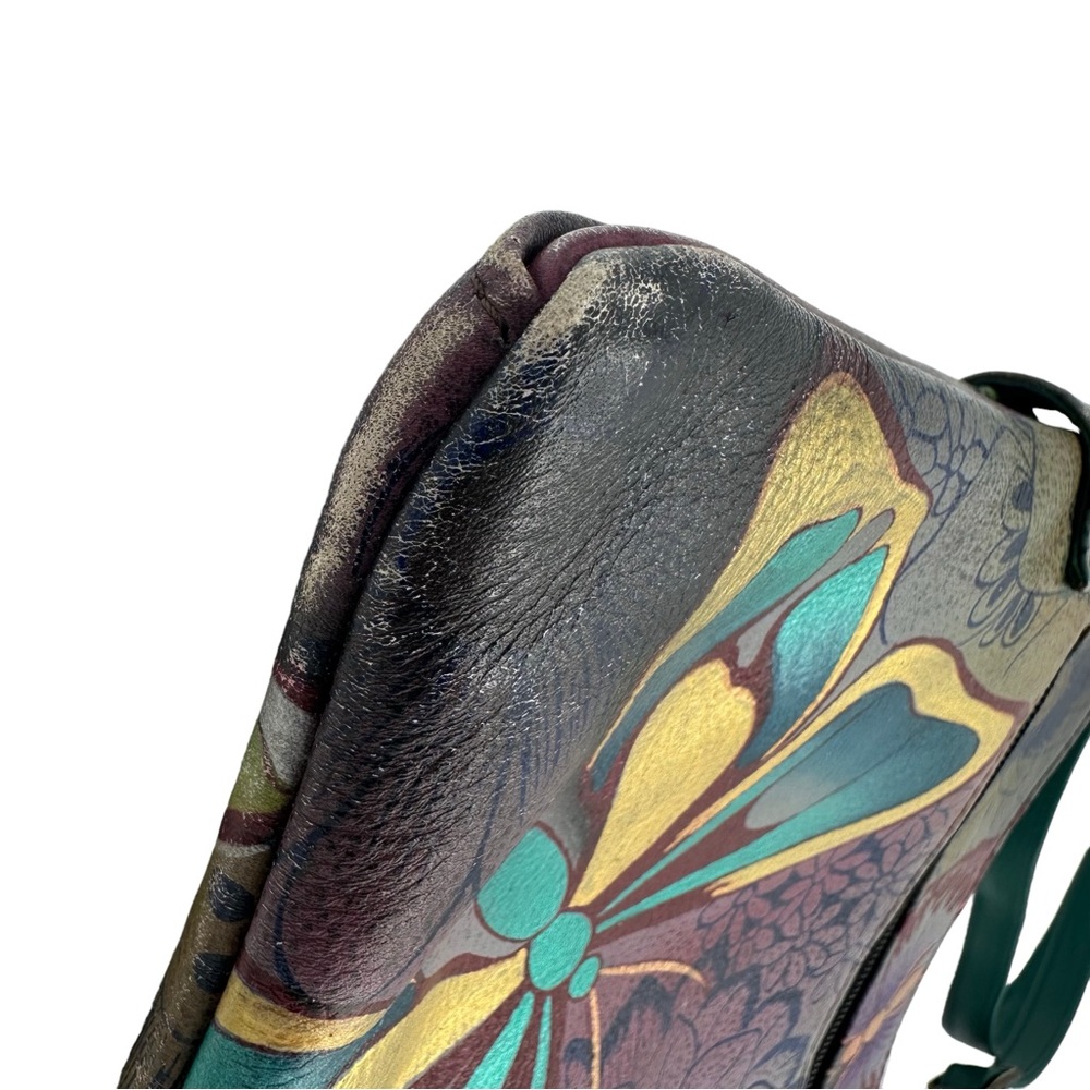 Anuschka Medium Butterfly Floral Painted Crossbody Leather Purse Shoulder Bag - Picture 5 of 13